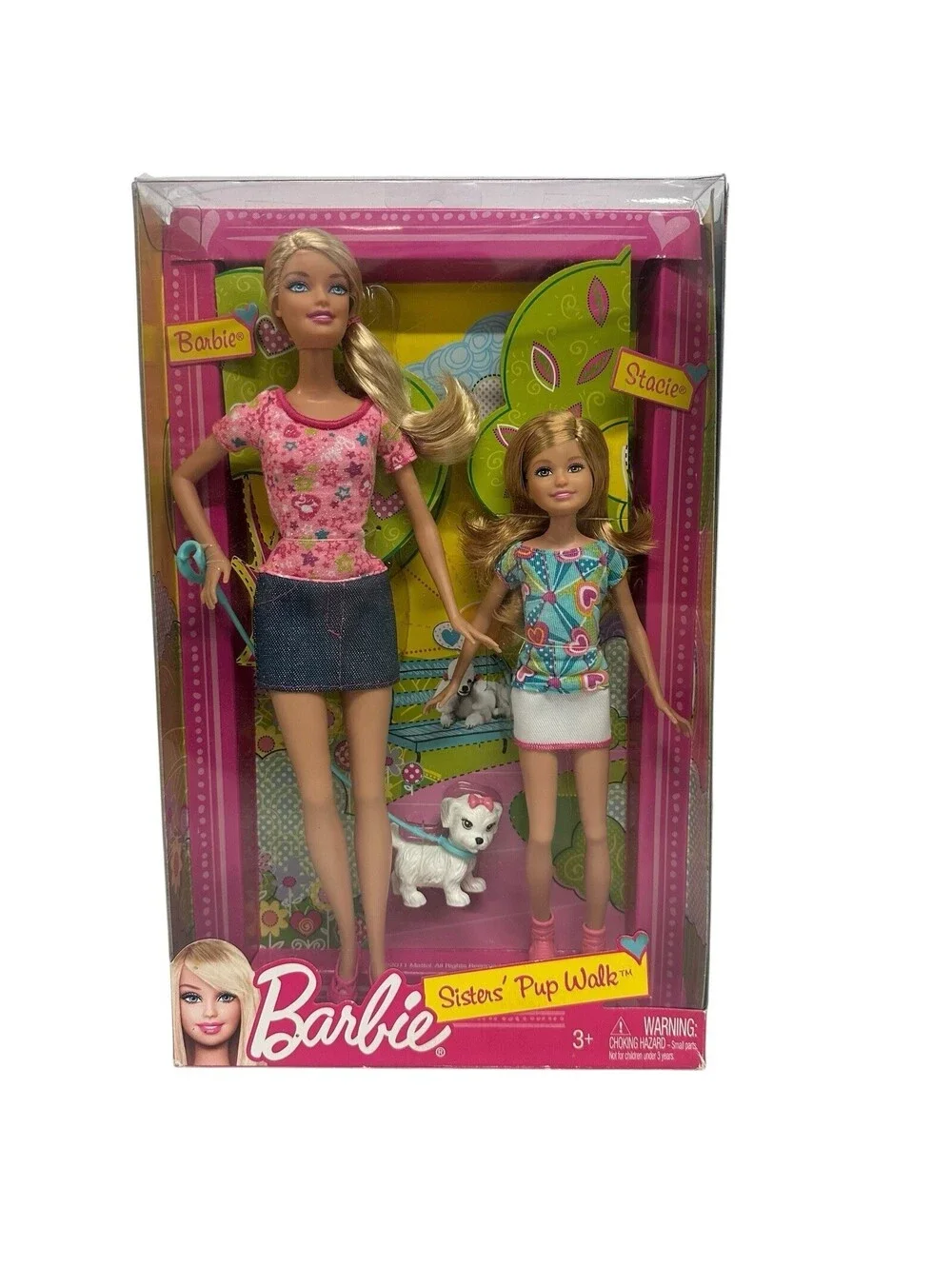 2011 Mattel Barbie Sisters' Pup Walk Barbie & Stacie & Dog Set #W3285 NRFB